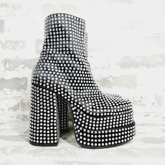 New Steve Madden Black Cobra Rhinestones Ankle Platform Boots C70 - Picture 4 of 11